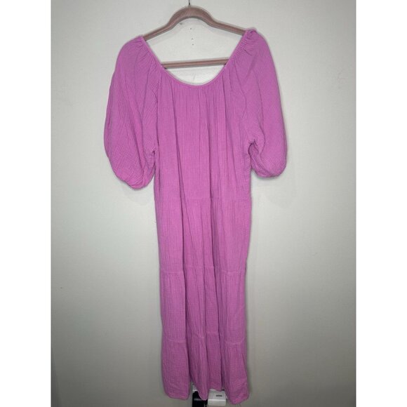 Nation LTD Mindy Peasant Tiered Midi Dress Size Large Gauze Crinkle Pink - Picture 9 of 9